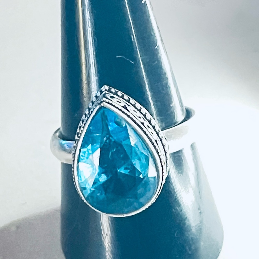 New 925 Sterling Silver London Blue Aquamarine Artisten OOAK Water Drop Ring - Picture 6 of 16